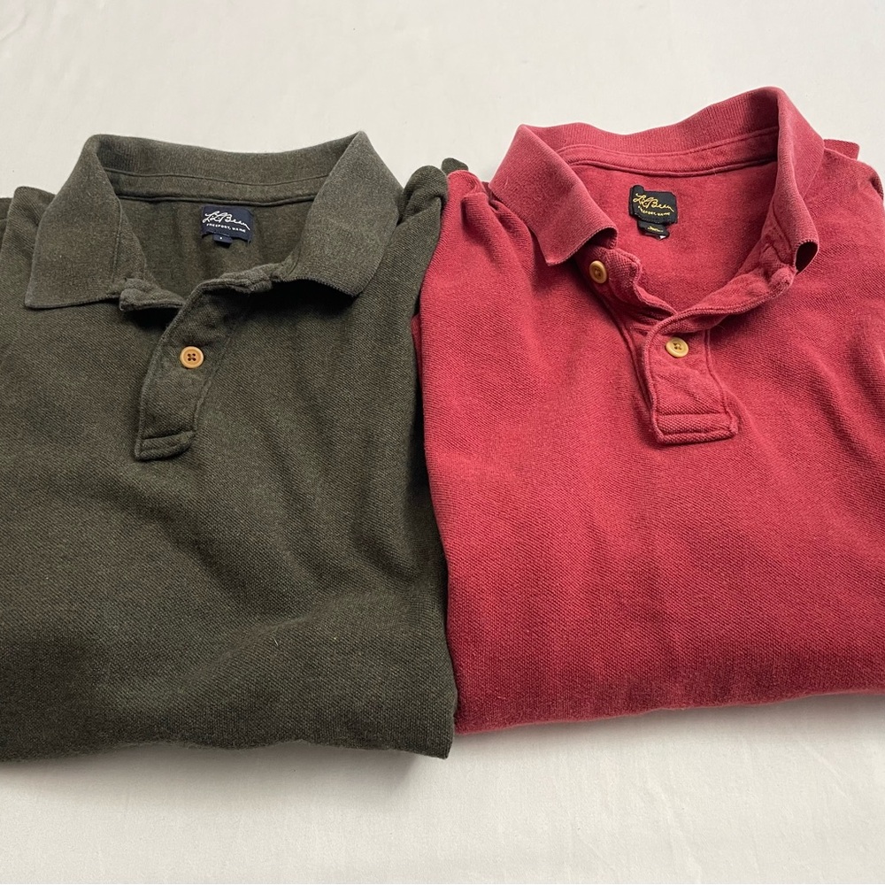 2 Piece - Vintage L.L. Bean Cursive Script Polos Short Sleeve Cotton Men’s Large